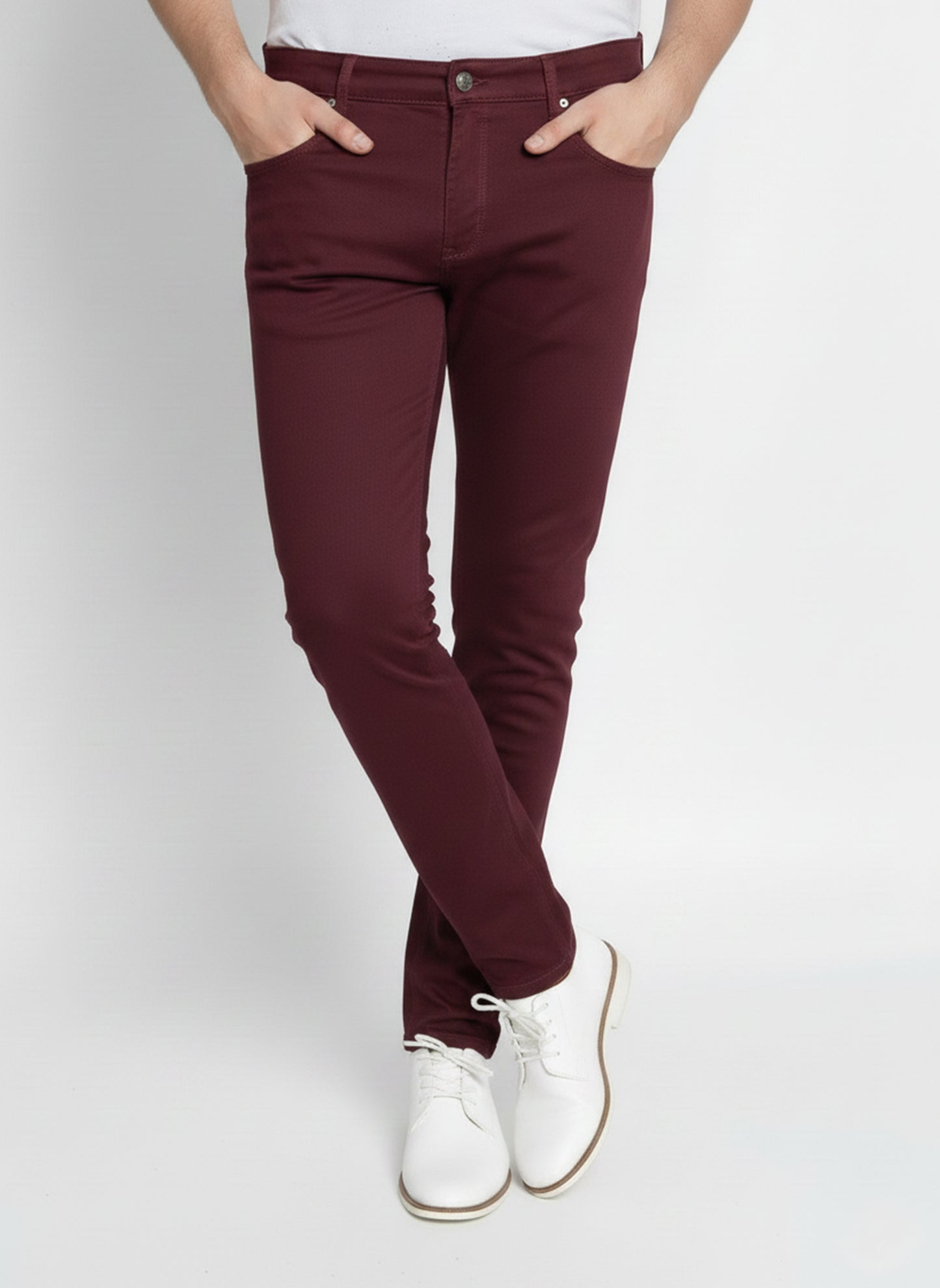 SKINNY STRETCH TWILL JEANS #BURGUNDY