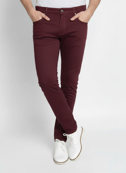 SKINNY STRETCH TWILL JEANS #BURGUNDY