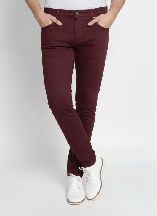 SKINNY STRETCH TWILL JEANS #BURGUNDY