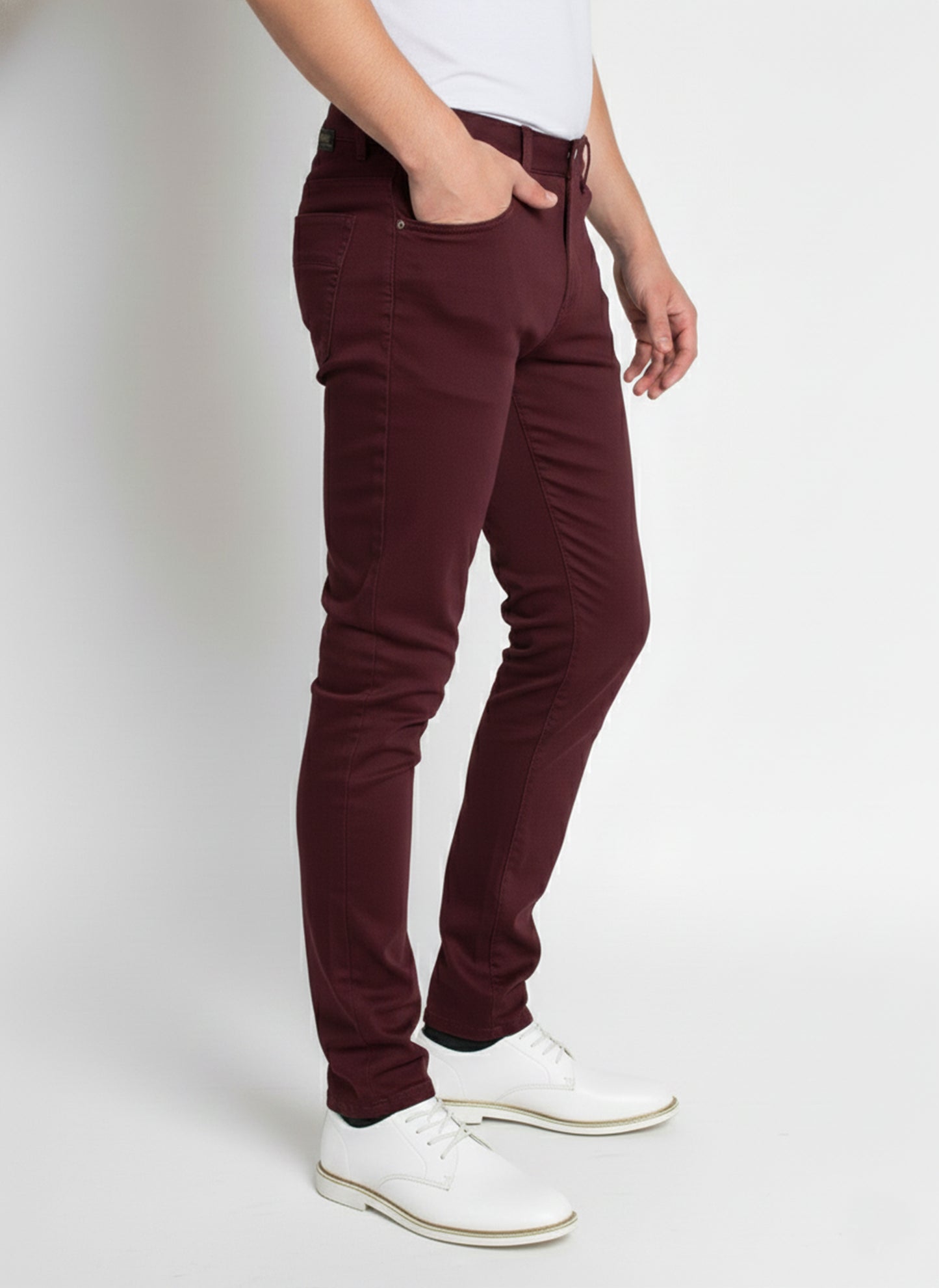 SKINNY STRETCH TWILL JEANS #BURGUNDY
