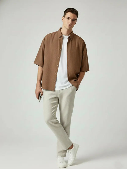 Chambray Boxy Fit Shirt (Brown)