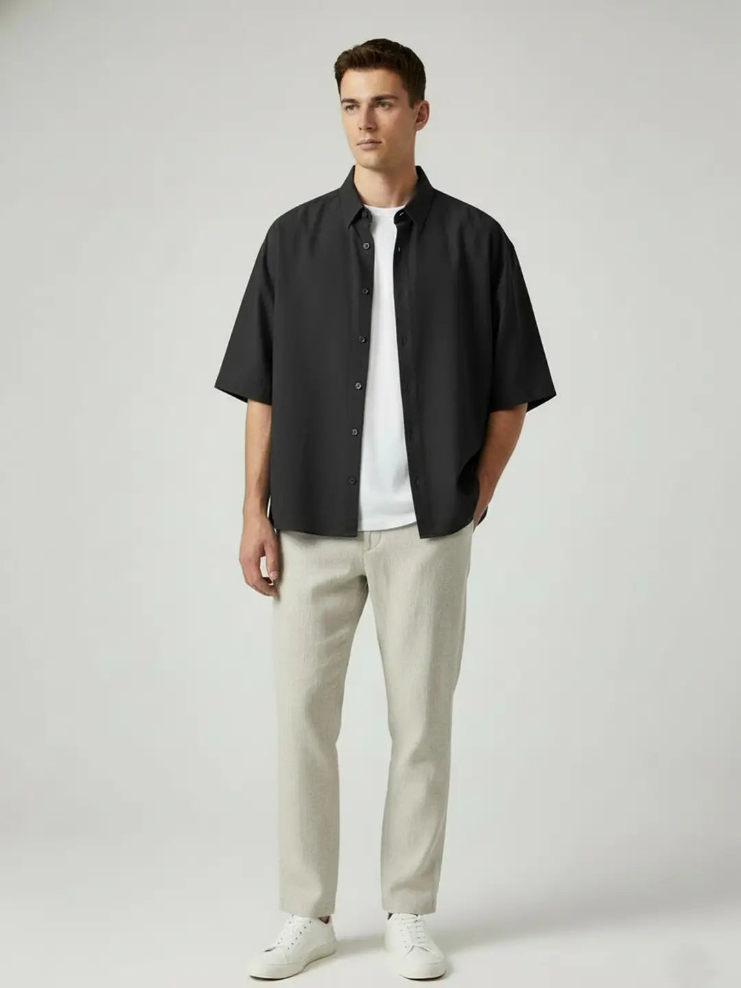 Chambray Boxy Fit Shirt (Charcoal Black)
