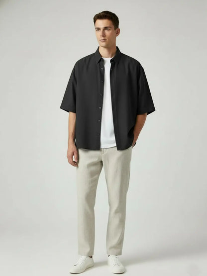 Chambray Boxy Fit Shirt (Charcoal Black)