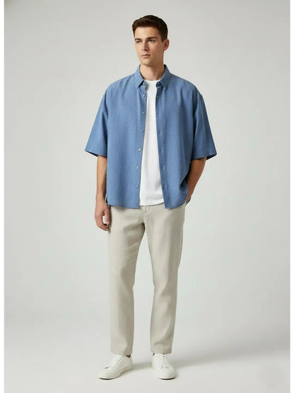 Chambray Boxy Fit Shirt (Sky Blue)