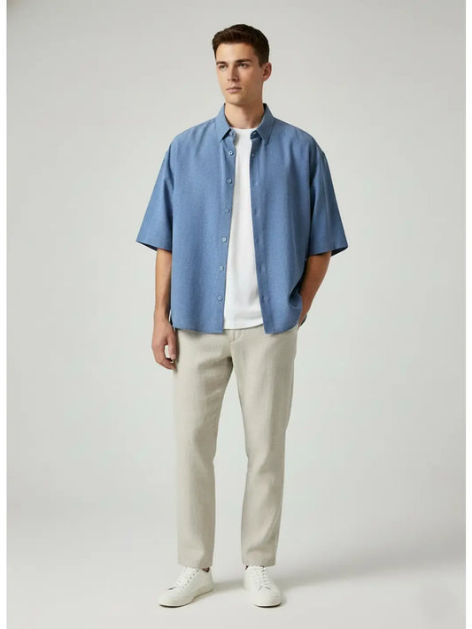 Chambray Boxy Fit Shirt (Sky Blue)