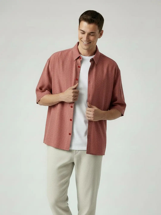 Chambray Boxy Fit Shirt (Rose Pink)