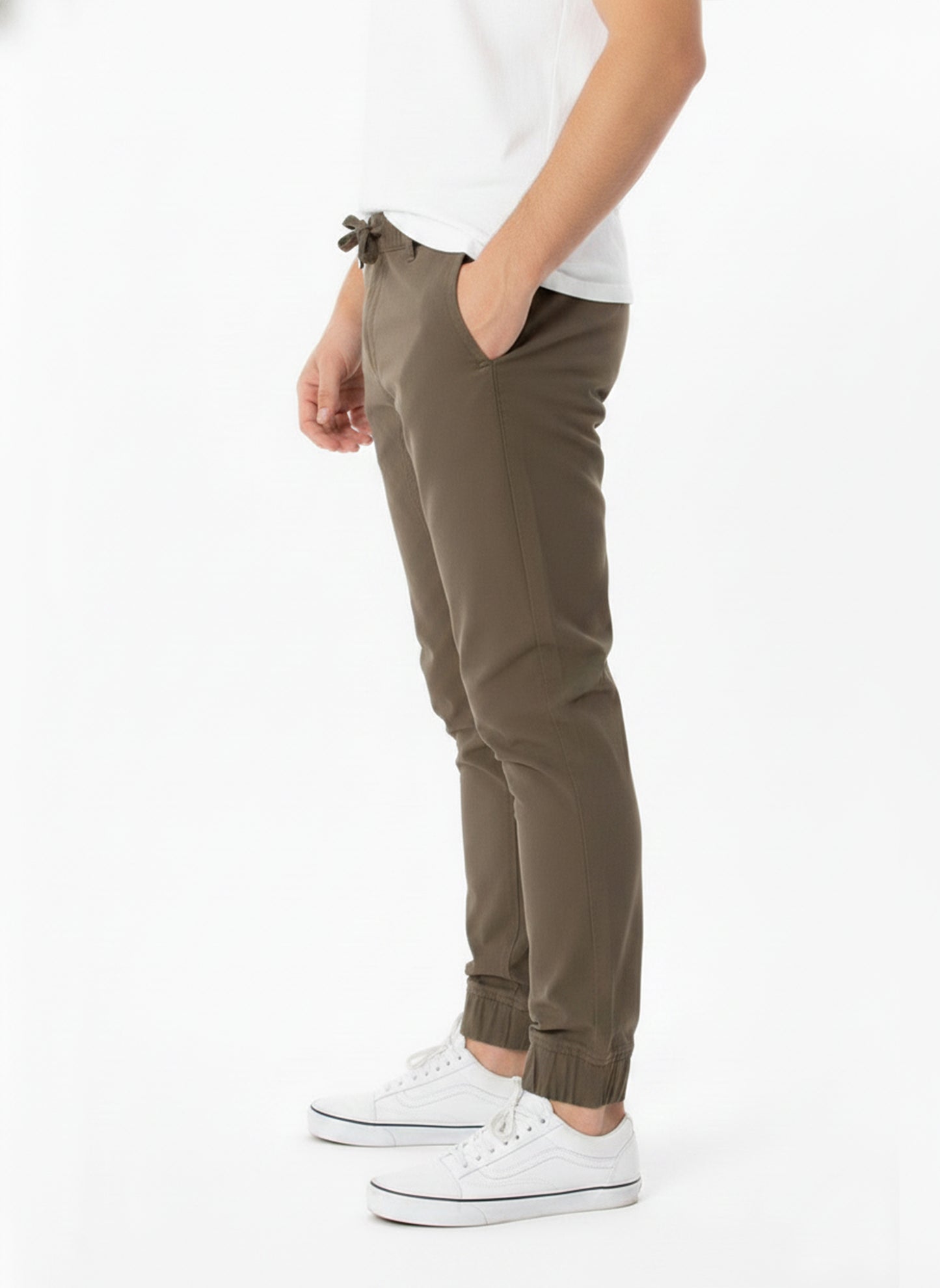 JOGGER TWILL STRETCH PANTS - #OLIVE