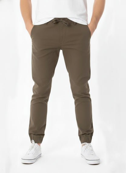 JOGGER TWILL STRETCH PANTS - #OLIVE