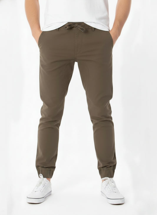 JOGGER TWILL STRETCH PANTS - #OLIVE