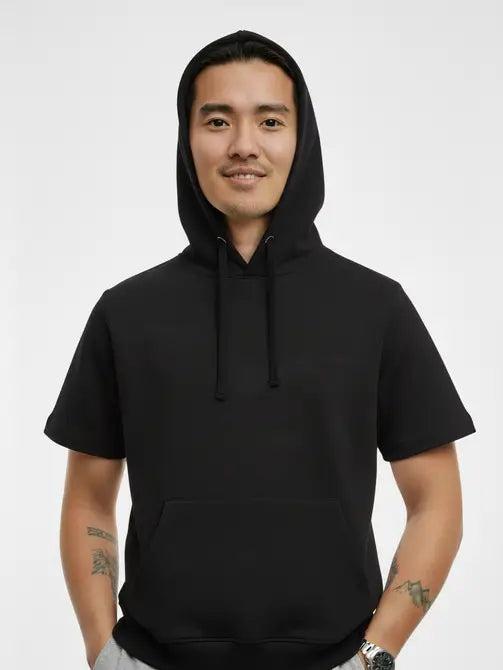 Hawks Bay Short Sleeve Hoodie - #Black