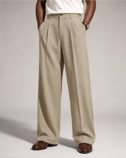 Men’s Herringbone Pleated Wide-Leg Trousers