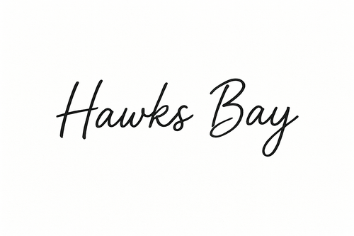 Hawks Bay in a handwritten font in one line. Make it look natural and real