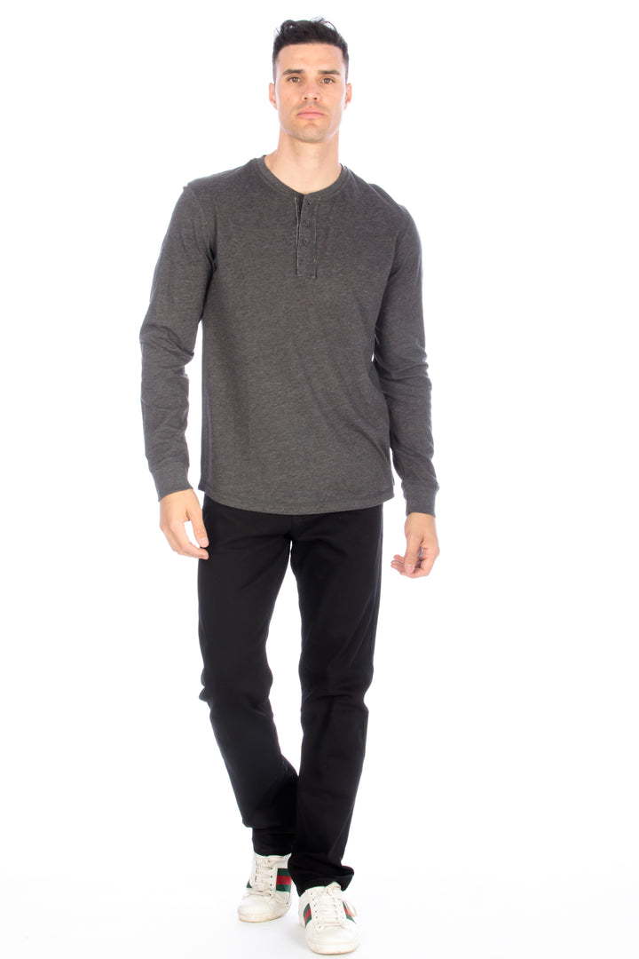 Long Sleeve Henley T-Shirt - Charcoal