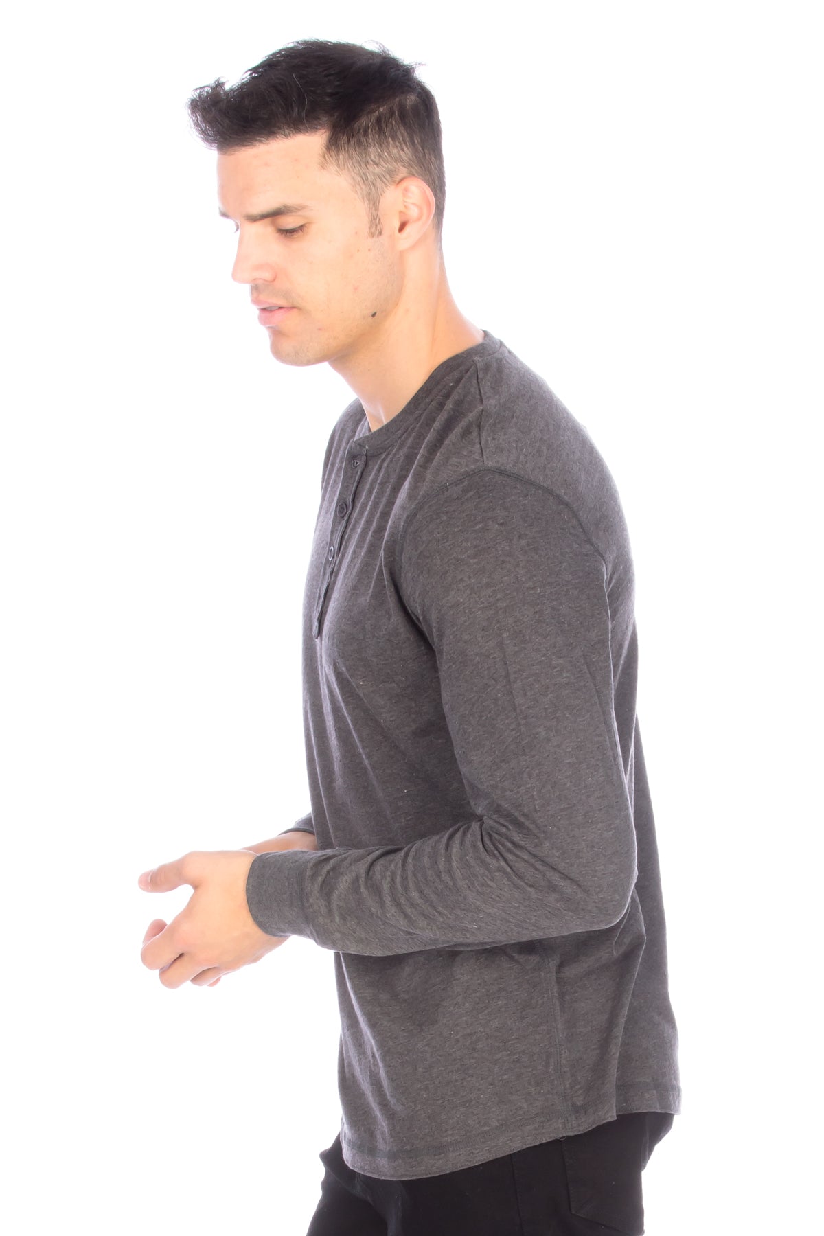 Long Sleeve Henley T-Shirt - Charcoal