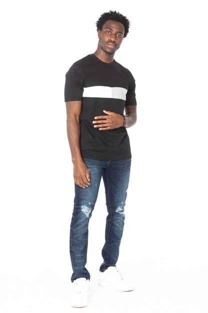 Solid Black Stripe Gray Cotton T-Shirt