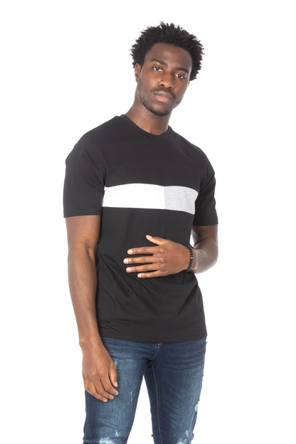 Solid Black Stripe Gray Cotton T-Shirt