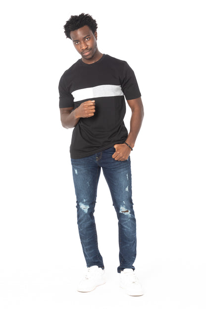 Solid Black Stripe Gray Cotton T-Shirt