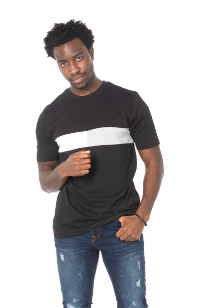 Solid Black Stripe Gray Cotton T-Shirt