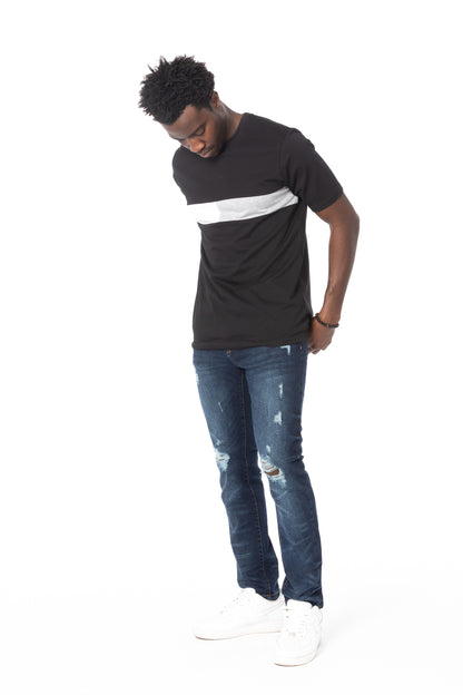 Solid Black Stripe Gray Cotton T-Shirt
