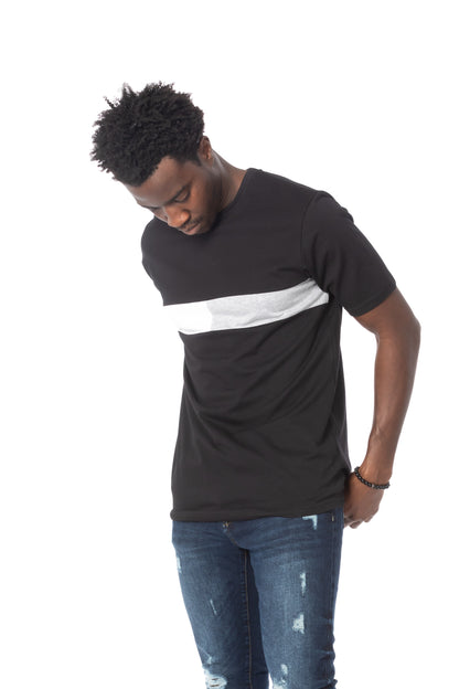 Solid Black Stripe Gray Cotton T-Shirt