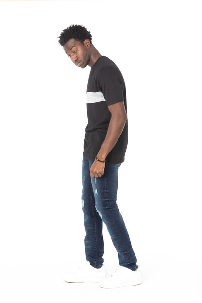 Solid Black Stripe Gray Cotton T-Shirt