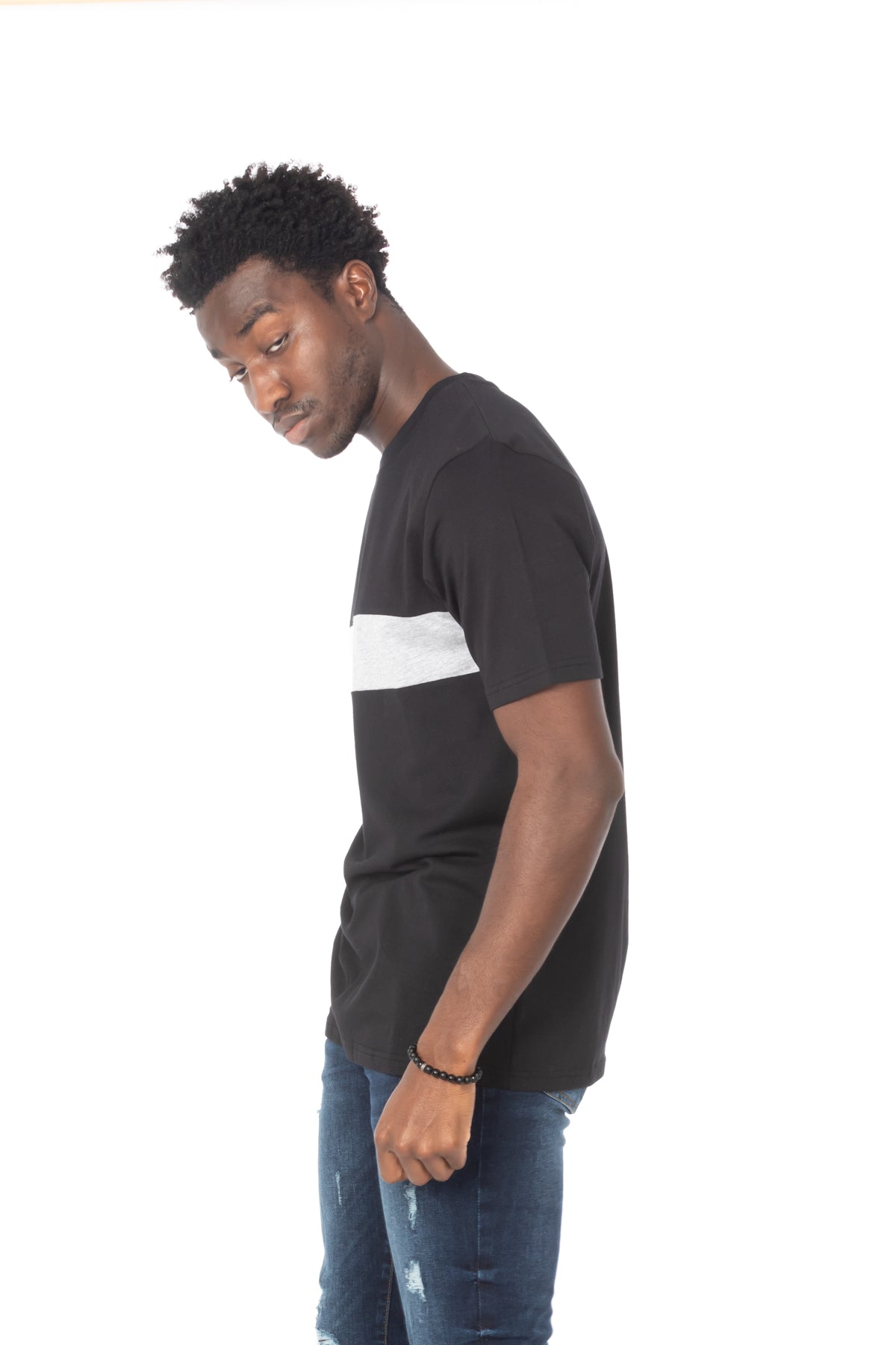 Solid Black Stripe Gray Cotton T-Shirt