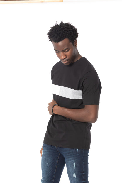 Solid Black Stripe Gray Cotton T-Shirt