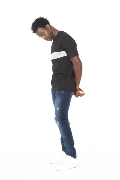 Solid Black Stripe Gray Cotton T-Shirt