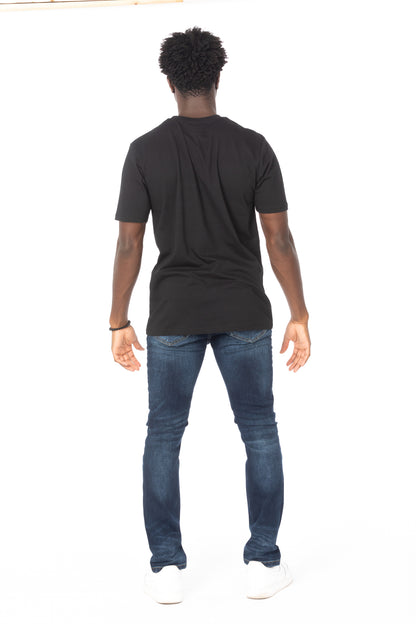 Solid Black Stripe Gray Cotton T-Shirt