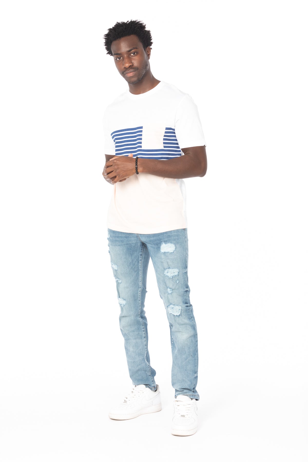 Pink-Navy Stripe Pocket Cotton T-Shirt