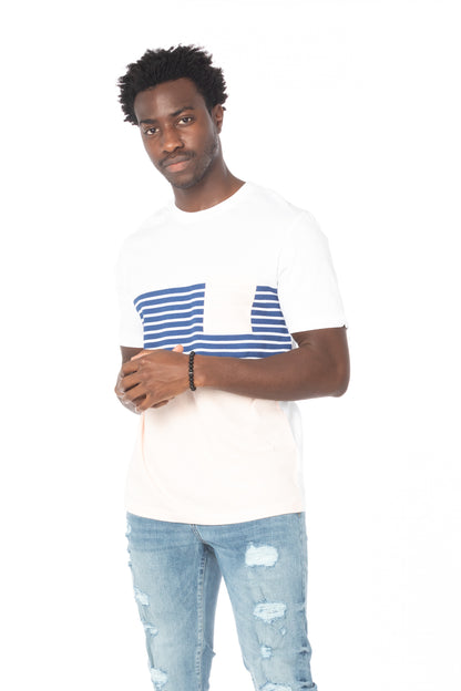 Pink-Navy Stripe Pocket Cotton T-Shirt