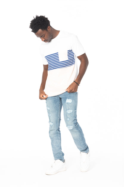 Pink-Navy Stripe Pocket Cotton T-Shirt