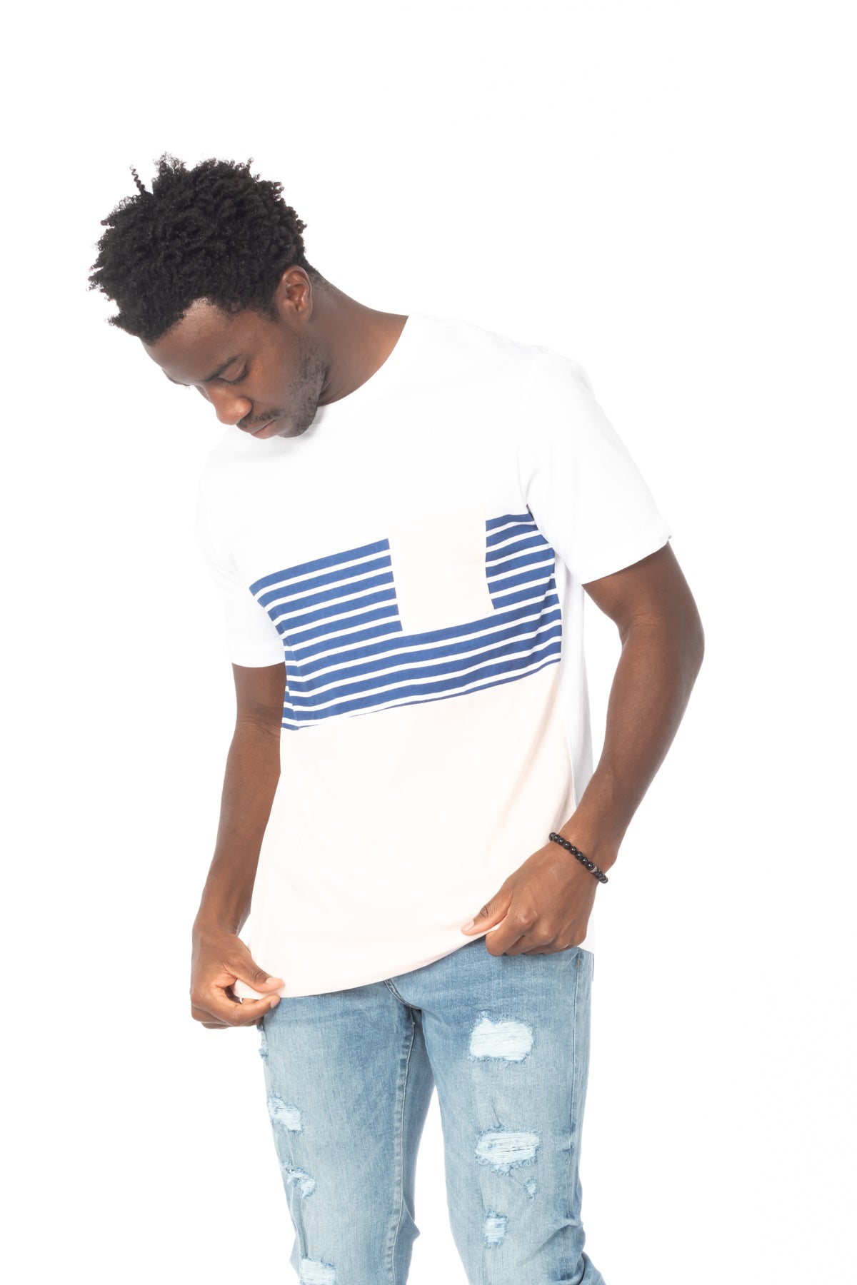 Pink-Navy Stripe Pocket Cotton T-Shirt