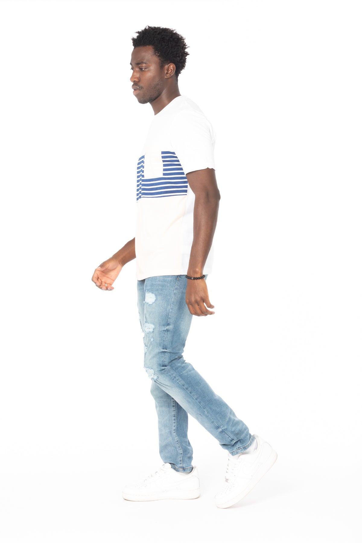 Pink-Navy Stripe Pocket Cotton T-Shirt