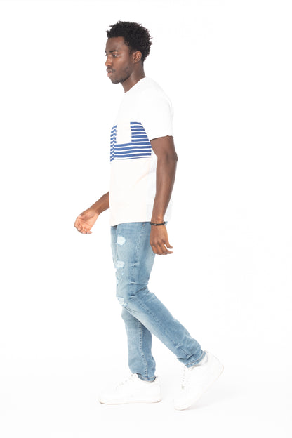 Pink-Navy Stripe Pocket Cotton T-Shirt