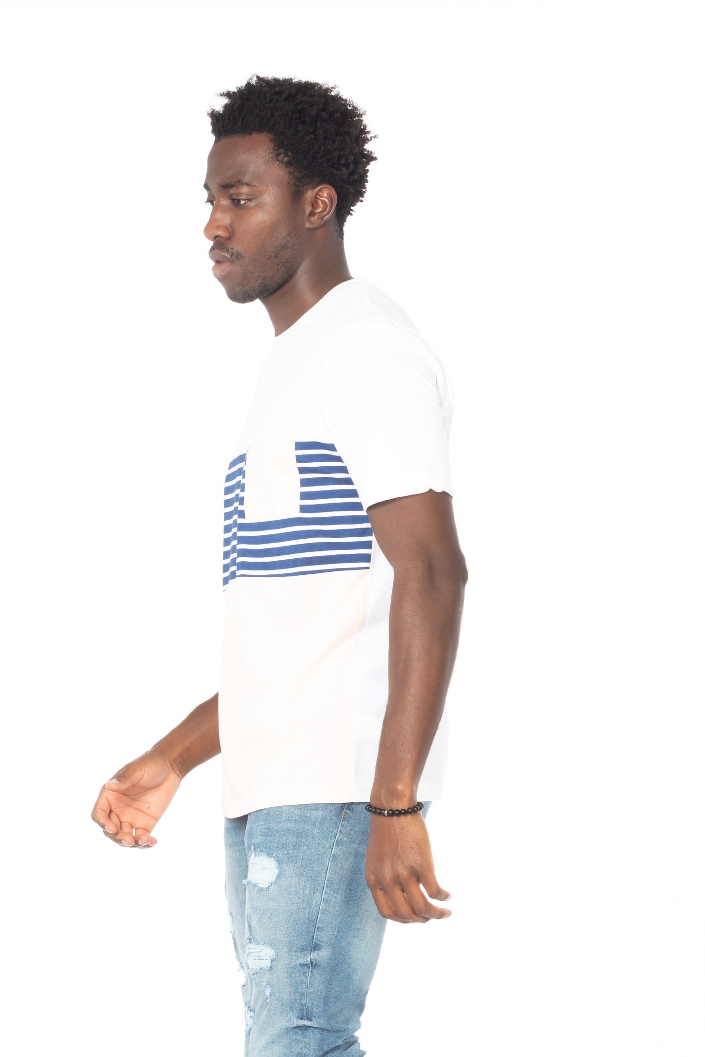Pink-Navy Stripe Pocket Cotton T-Shirt