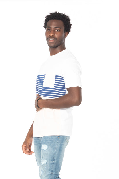 Pink-Navy Stripe Pocket Cotton T-Shirt