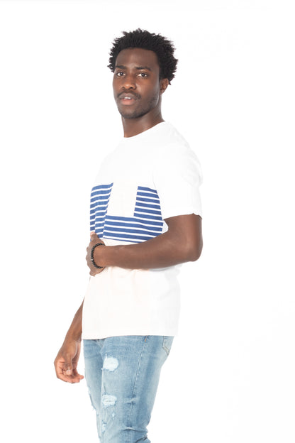 Pink-Navy Stripe Pocket Cotton T-Shirt