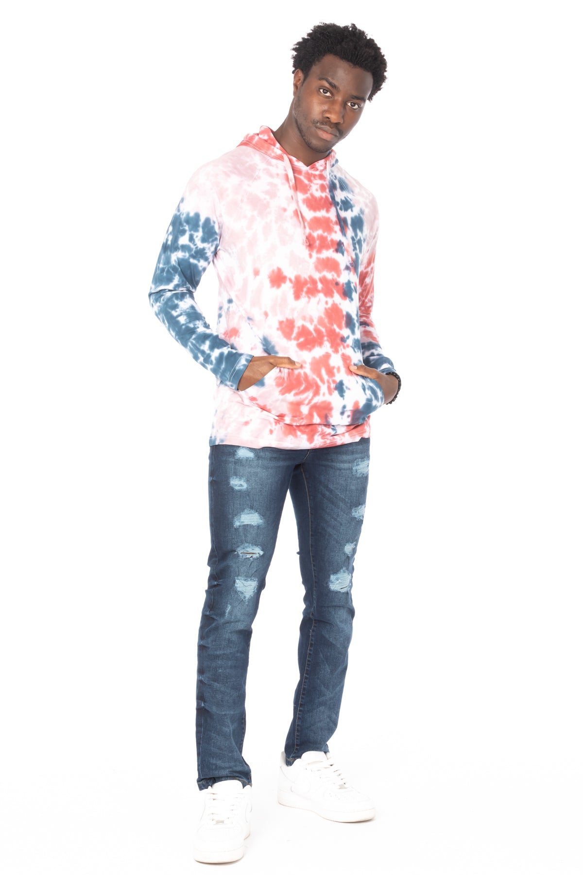 TIE DYE LIGHTWEIGHT HOODIE #PINK BLUE