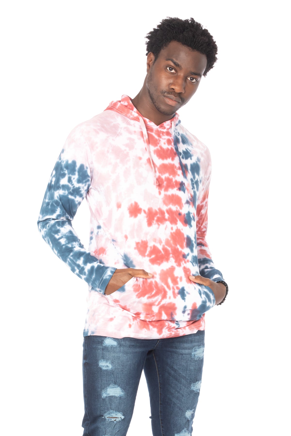TIE DYE LIGHTWEIGHT HOODIE #PINK BLUE