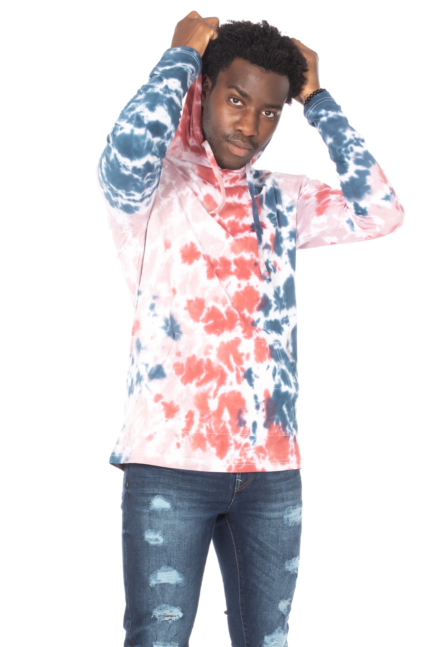 TIE DYE LIGHTWEIGHT HOODIE #PINK BLUE