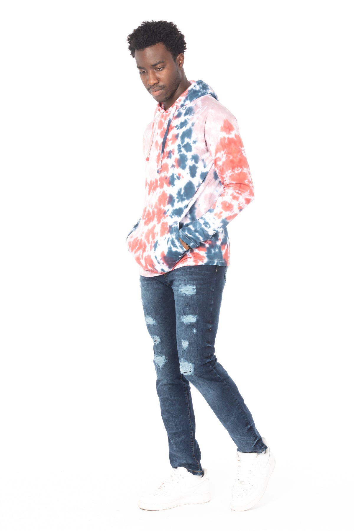 TIE DYE LIGHTWEIGHT HOODIE #PINK BLUE