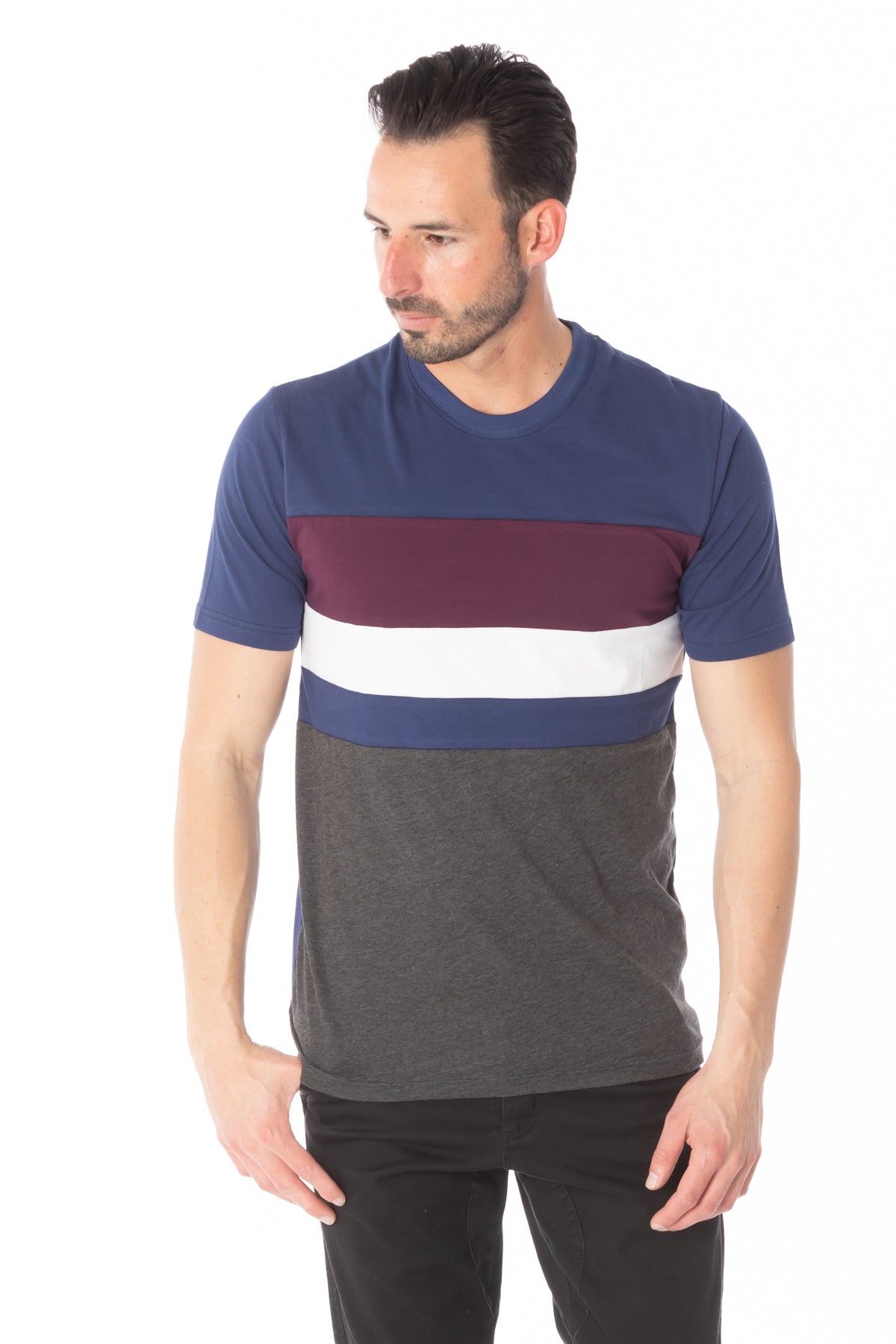 Solid Charcoal Navy Stripe T-Shirt