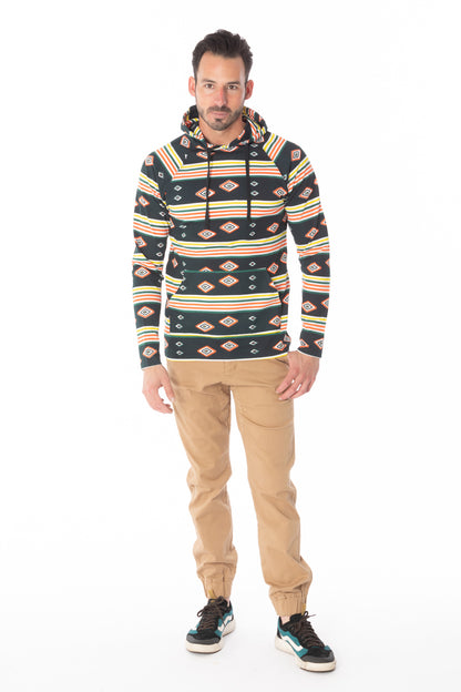 BLACK AZTEC PRINT LIGHT WEIGHT HOODIE