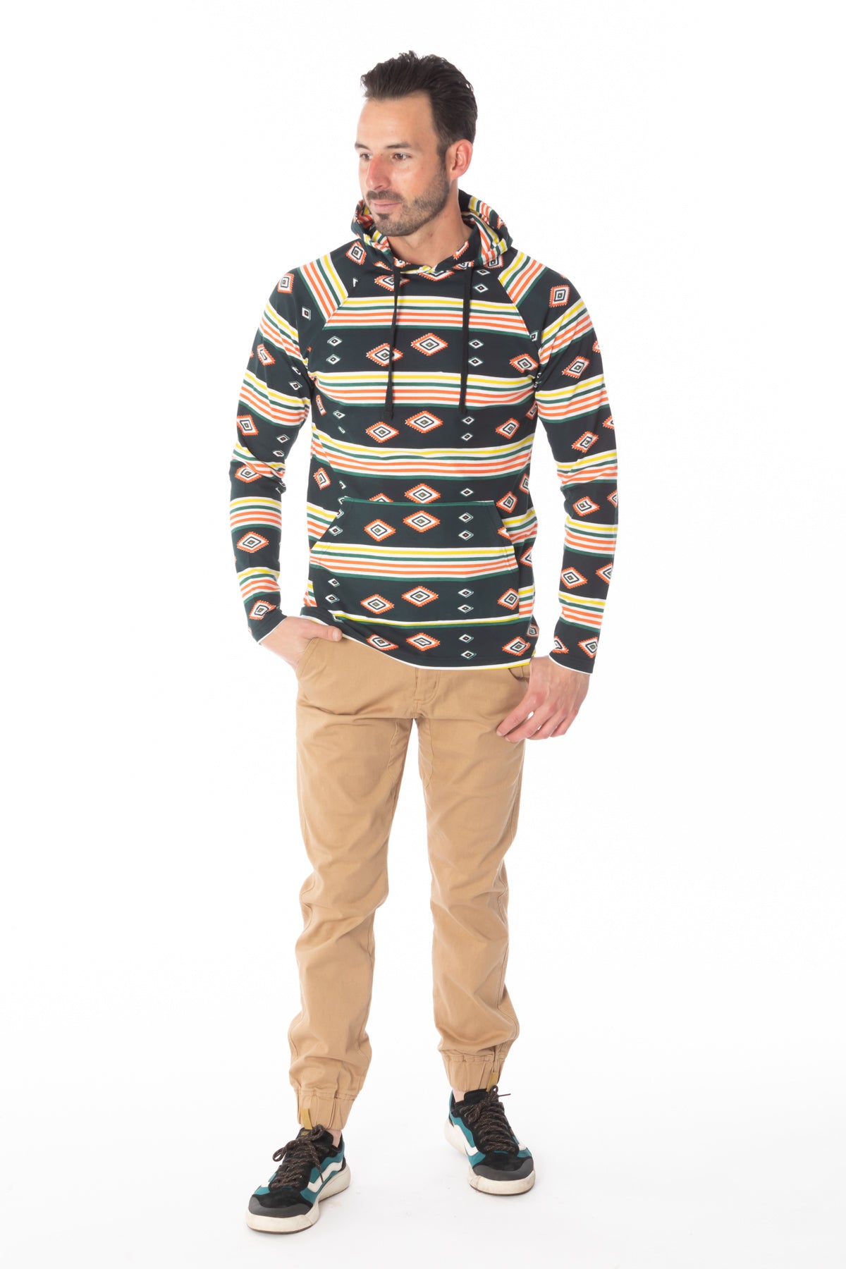 BLACK AZTEC PRINT LIGHT WEIGHT HOODIE