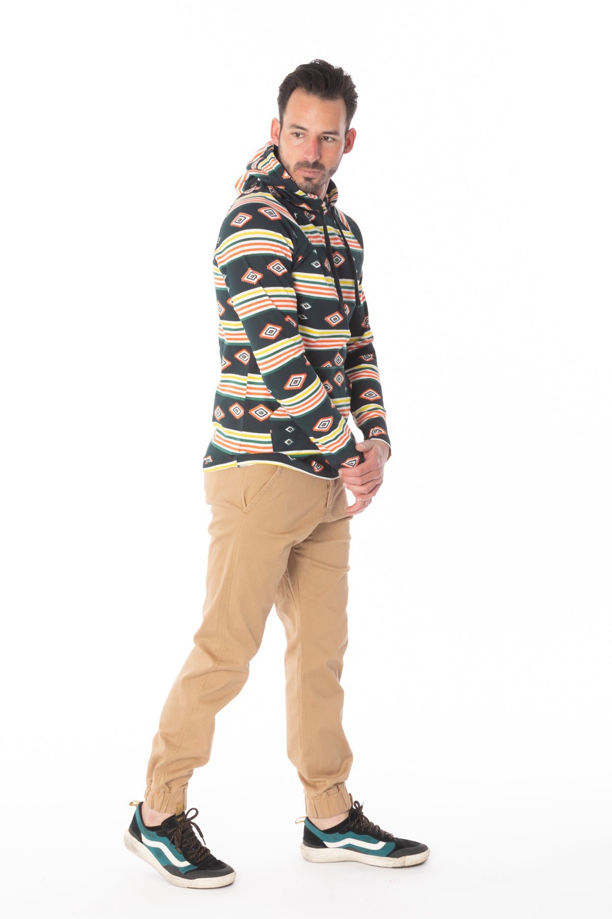 BLACK AZTEC PRINT LIGHT WEIGHT HOODIE