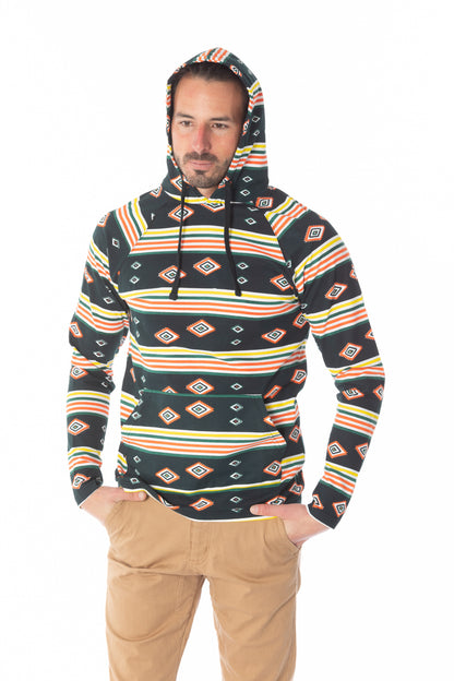 BLACK AZTEC PRINT LIGHT WEIGHT HOODIE