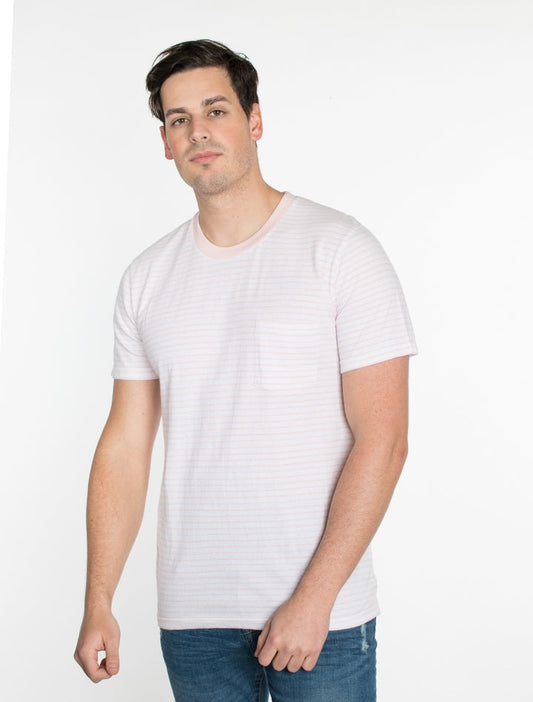 Hawk's Bay Men's Yarn Dyed Stripe Cotton T-shirts -  Jr-4-60 - #ROSE/WHITE