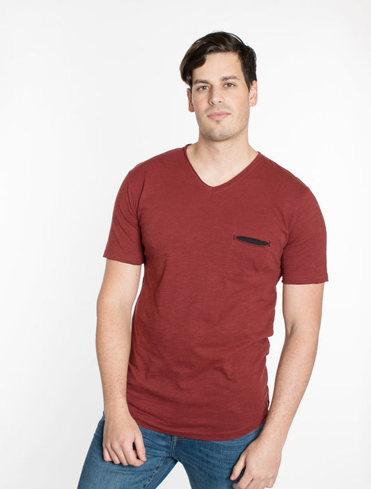 Solid Maroon V-Neck Cotton T-Shirt