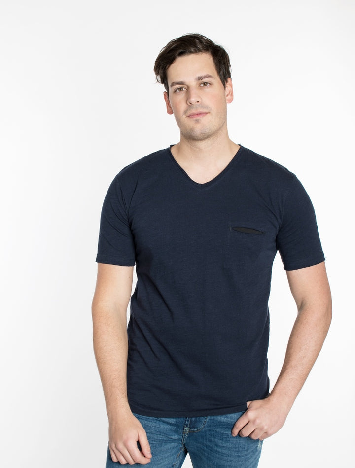 Solid Navy Blue V-Neck Cotton T-Shirt